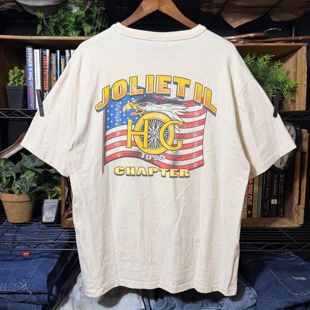 Vintage 90s Single Stitch Harley Davidson American Flag Eagle Biker Tee Shirt